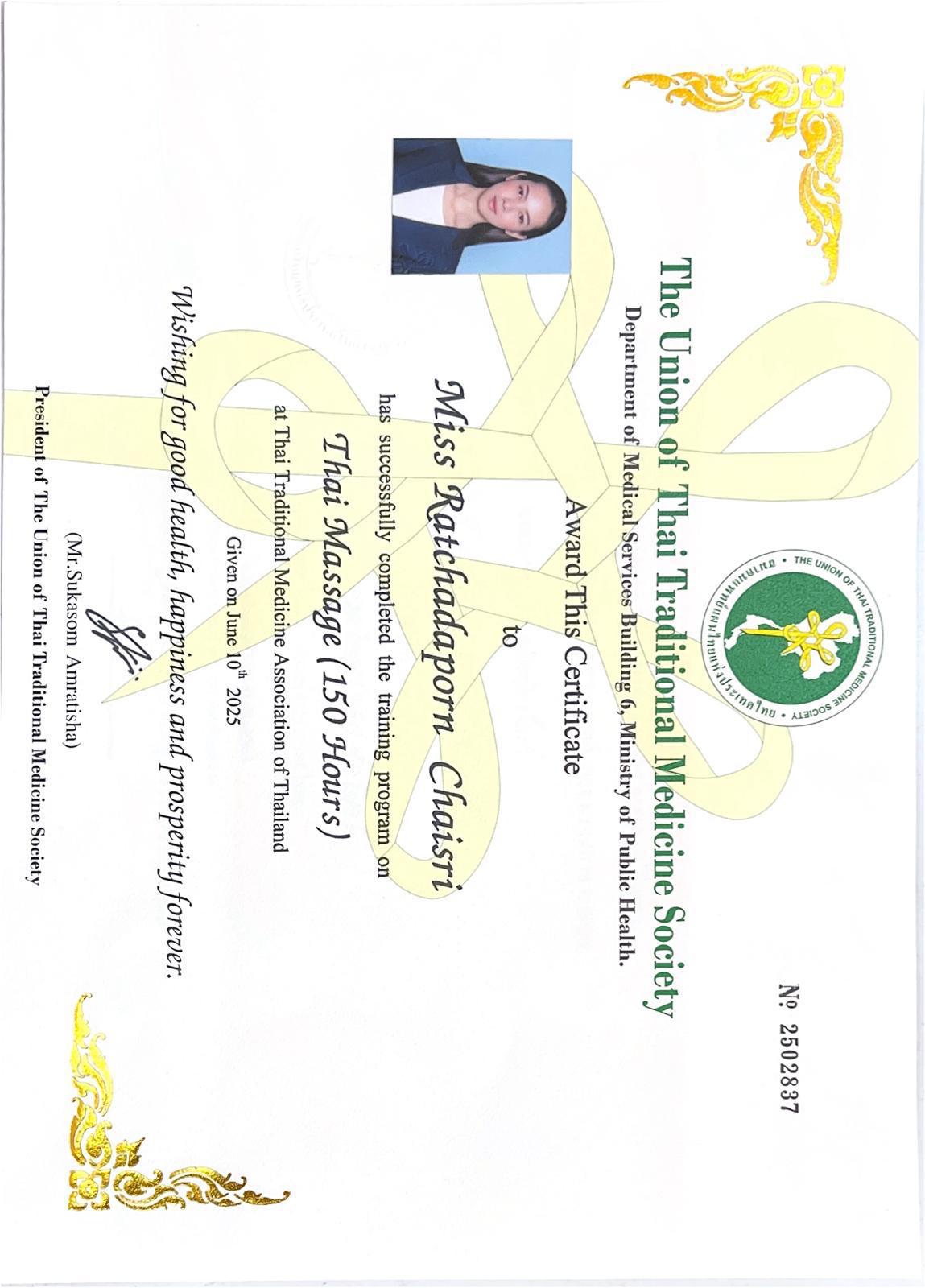 Certificado Miss Ratchadaporn